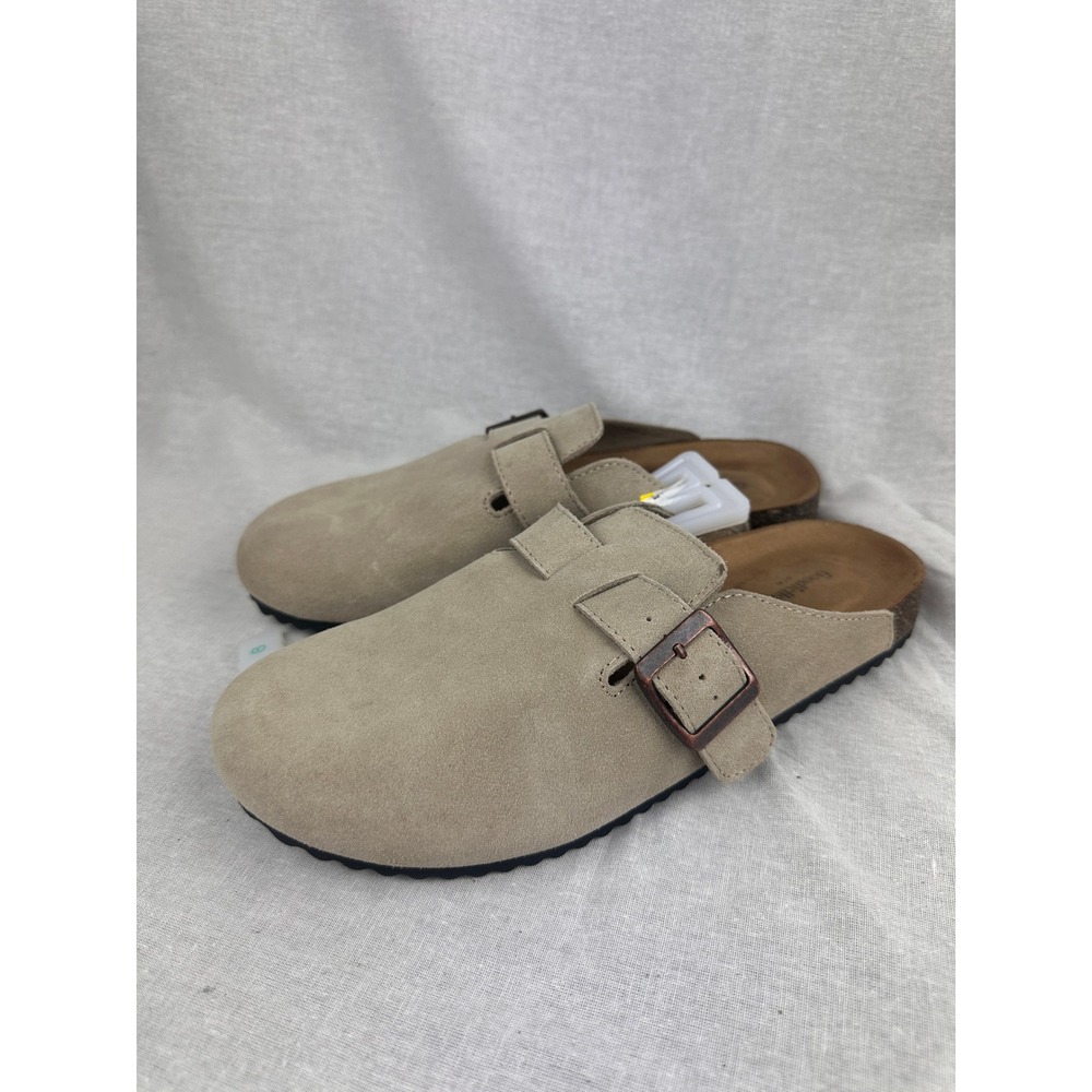 Goodfellow & Co Mens Buckle Slide Clogs Taupe Faux Suede Size 8 New